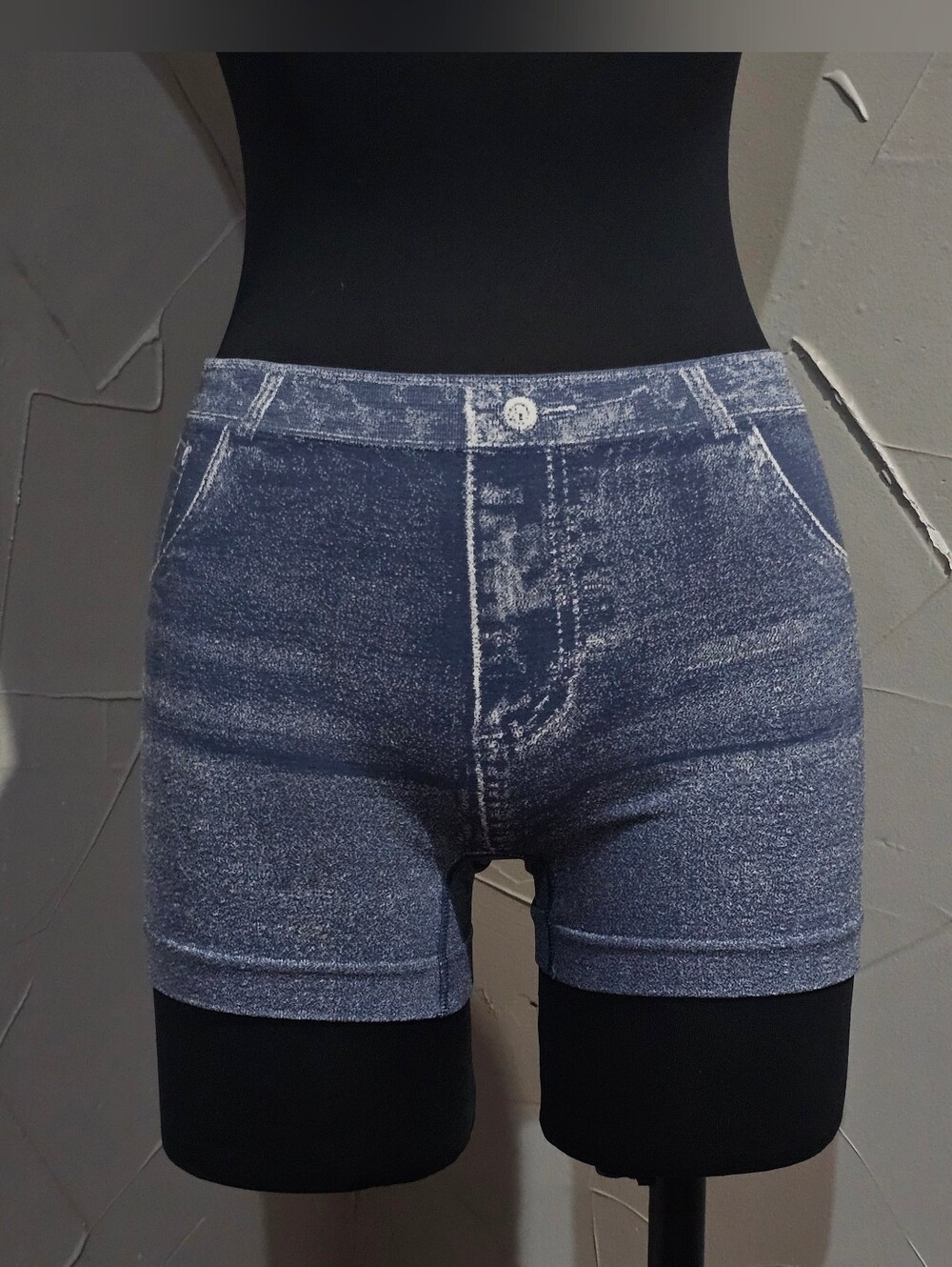 Women’s Faded Blue Stretchable Printed Denim Shorts, very comfortable - Large